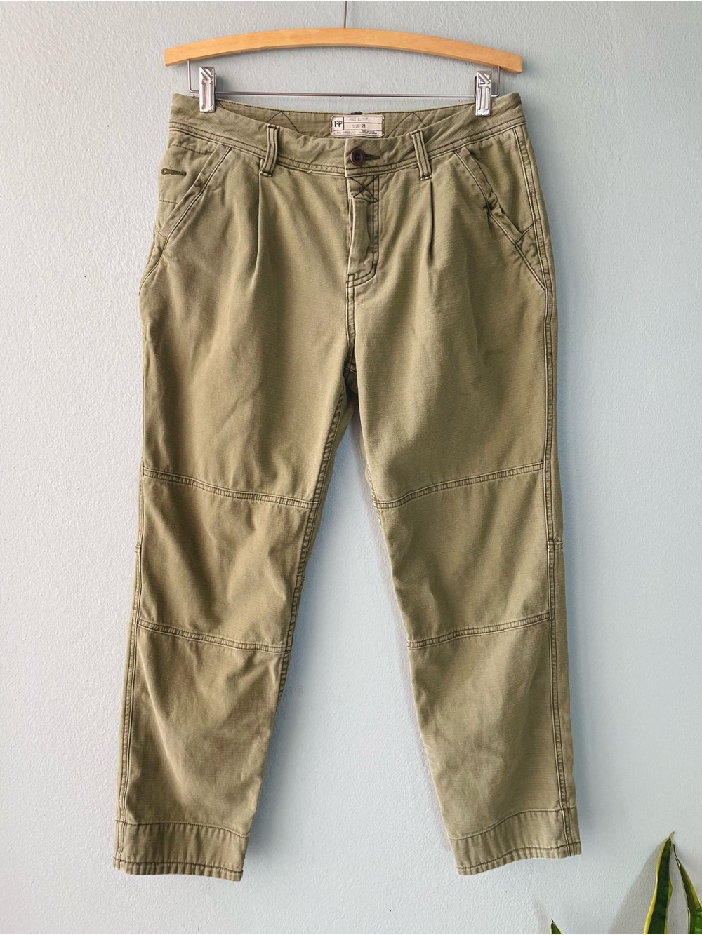 Free People | Cropped Boyfriend Olive Green Utility Pants